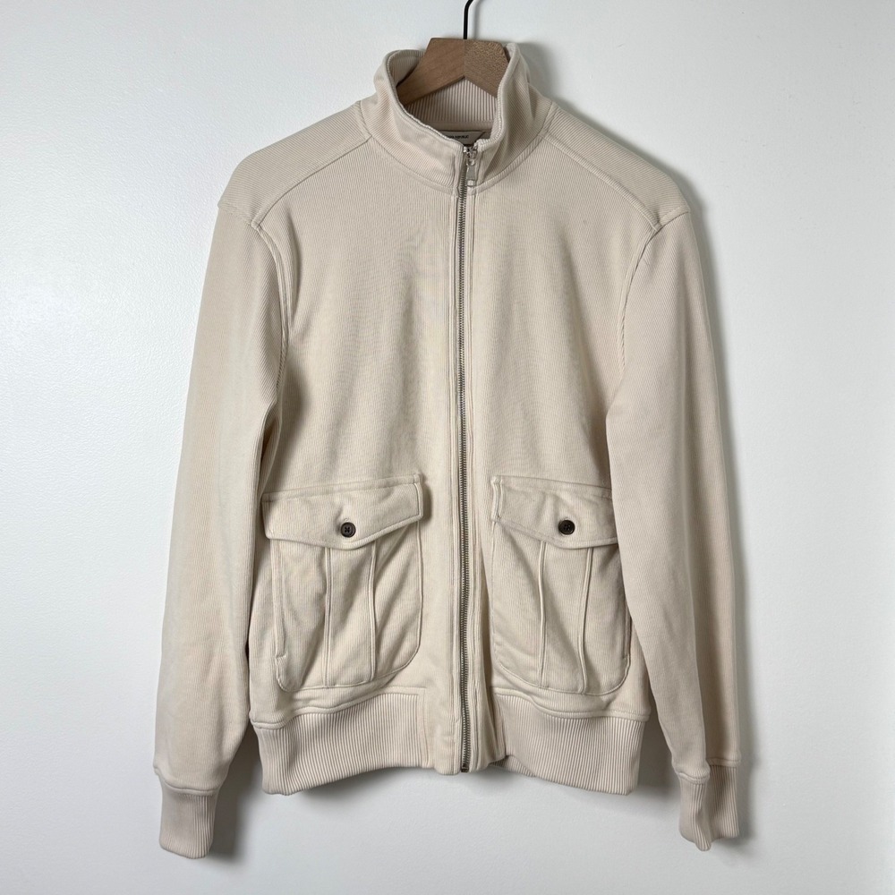 Banana Republic Jacket Men Medium Cream Mock Neck Utility Old Money Quiet Luxury
